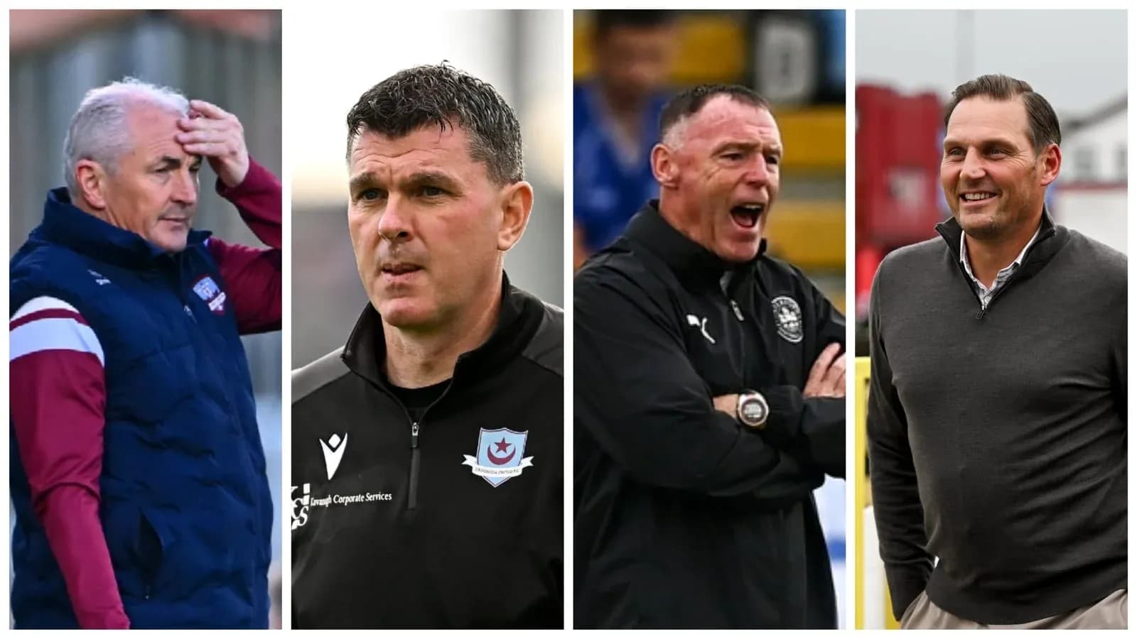 Four football managers during match preparations