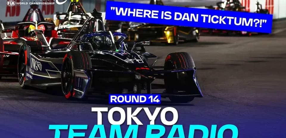 Formula E cars racing during Tokyo round 14 event