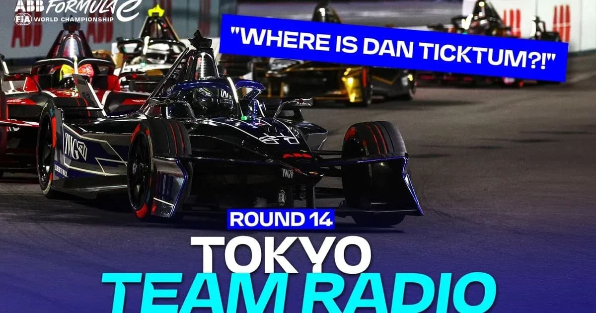 Formula E cars racing during Tokyo round 14 event