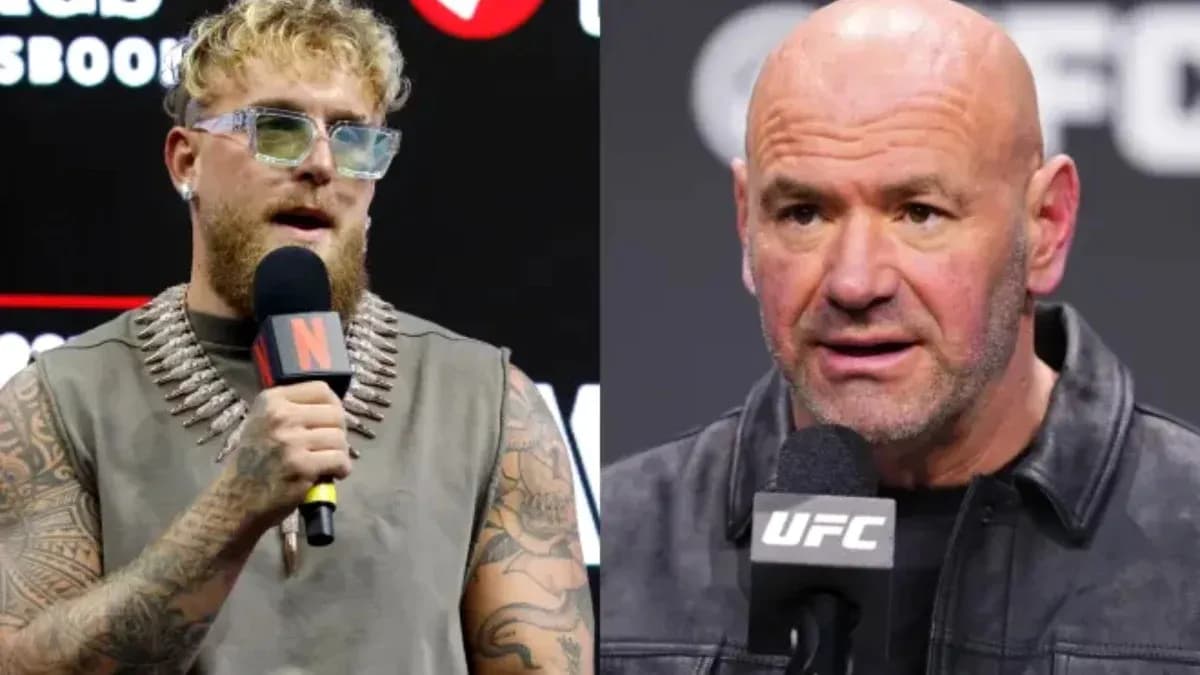 Jake Paul and Dana White speaking at press conference