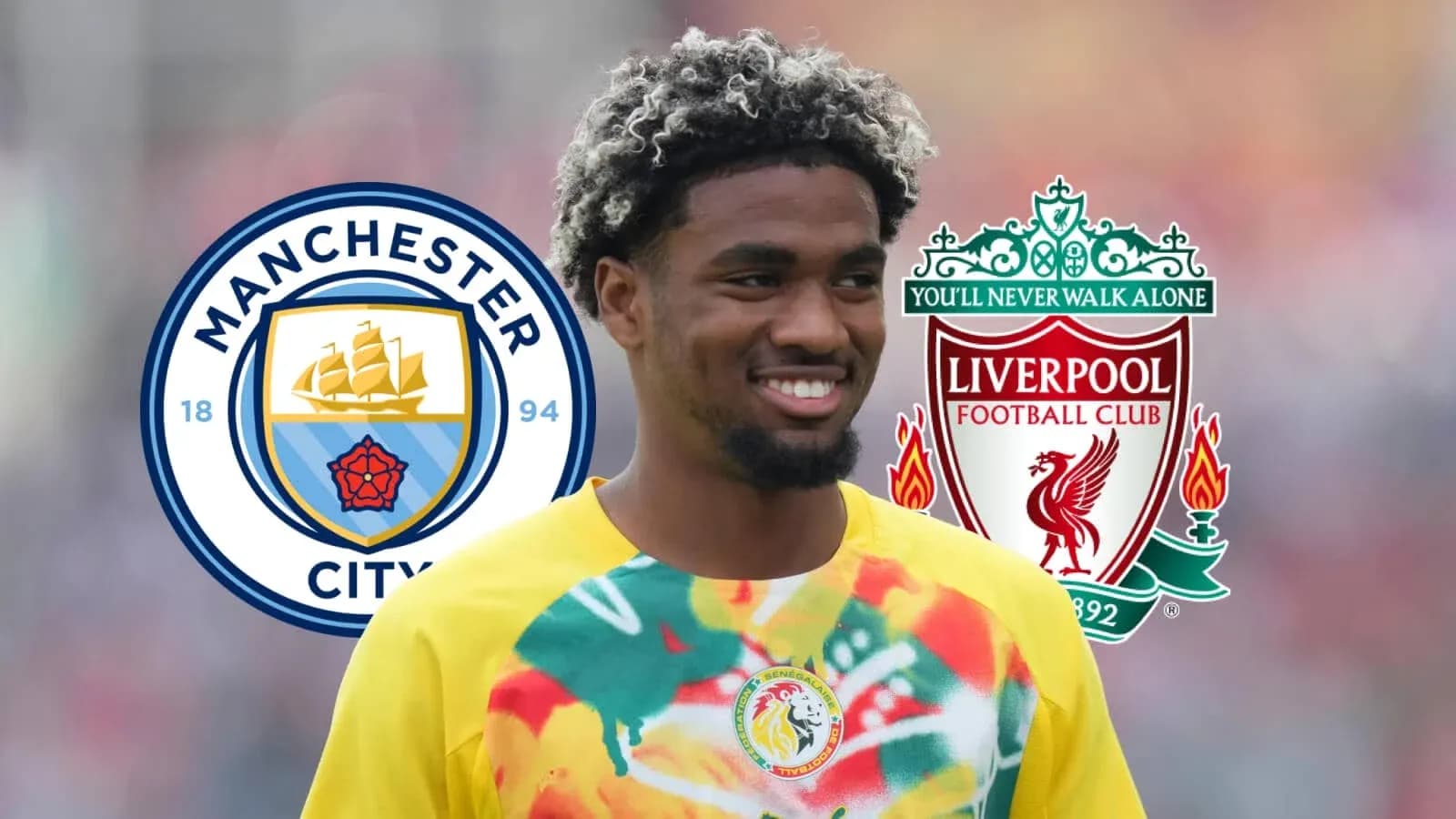 Futbolchi, Manchester City va Liverpool logotiplari bilan