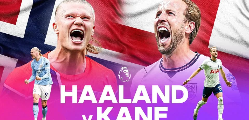 Erling Haaland and Harry Kane with national flags