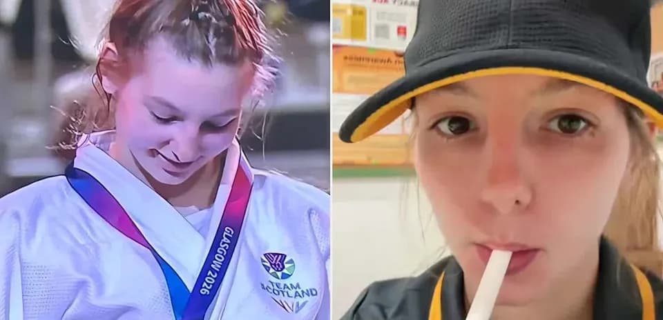 Sportsperson with medal and McDonald's uniform selfie