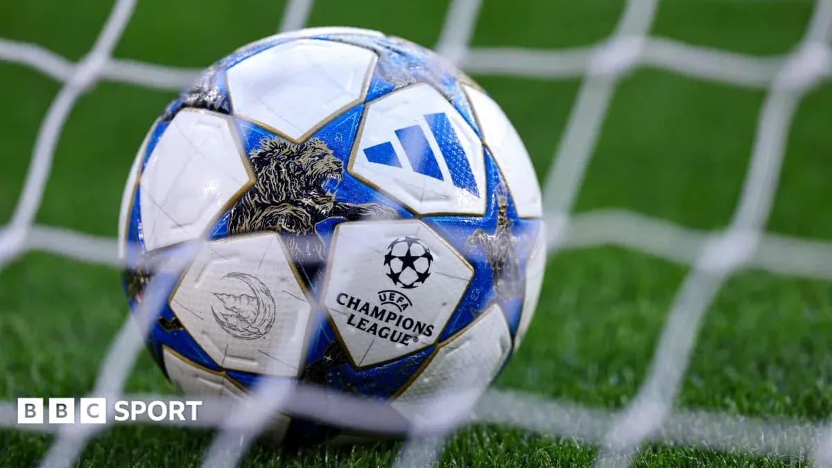 UEFA Champions League football in goal net UEFA Champions League football in goal net