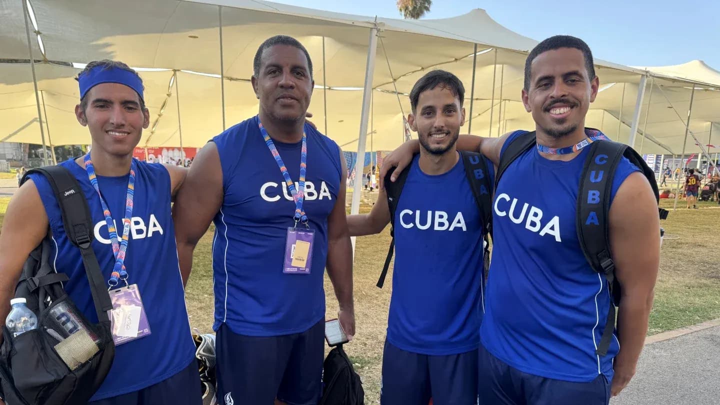 Cuban athletes posing together in blue jerseys Cuban athletes posing together in blue jerseys