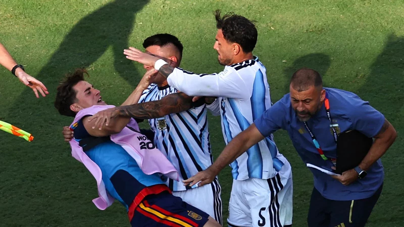 Players from Argentina celebrating on the field Players from Argentina celebrating on the field