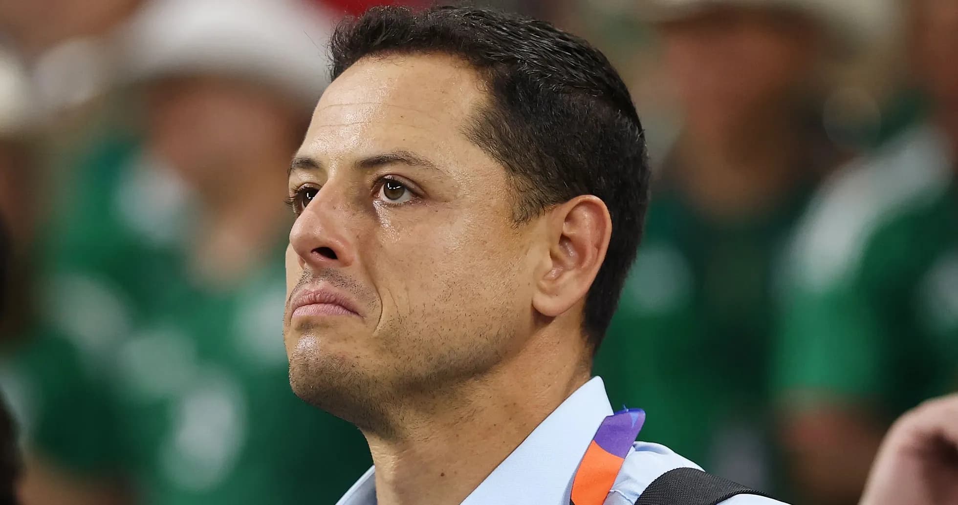 Man with tearful expression at sporting event Man with tearful expression at sporting event