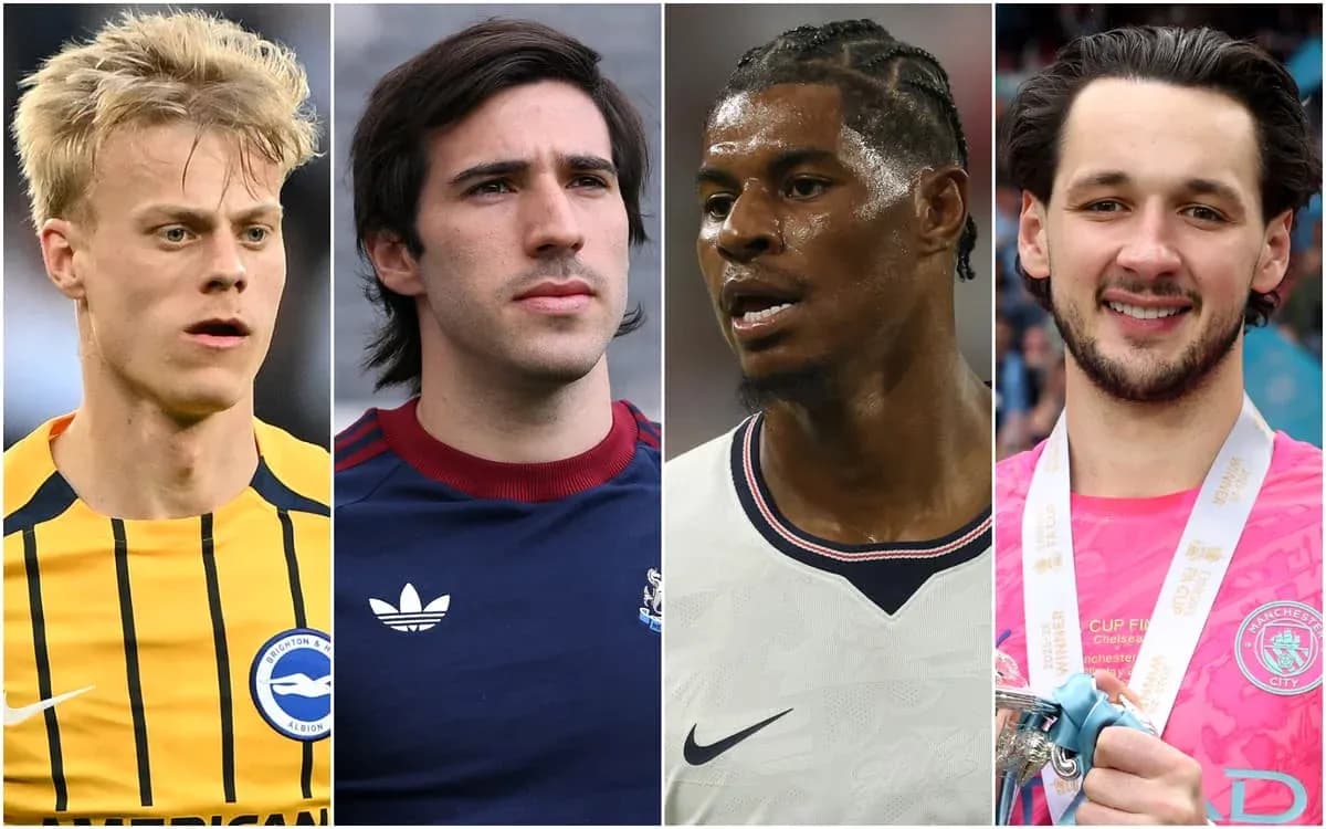 Four football players in various jerseys and expressions Four football players in various jerseys and expressions