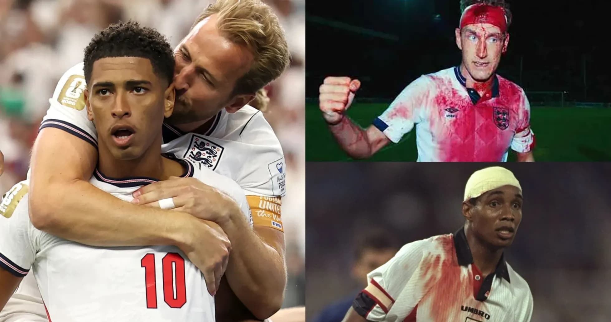 Collage of three English football players in action Collage of three English football players in action
