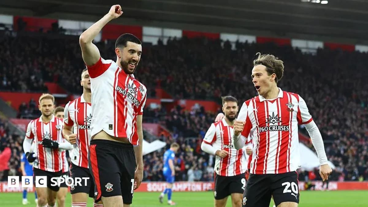 Southampton players celebrating a goal at St Mary's Southampton players celebrating a goal at St Mary's