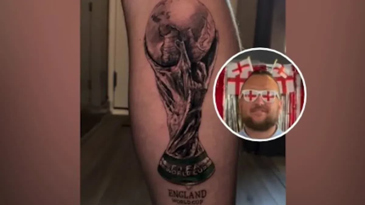 Tattoo of FIFA World Cup trophy on leg Tattoo of FIFA World Cup trophy on leg