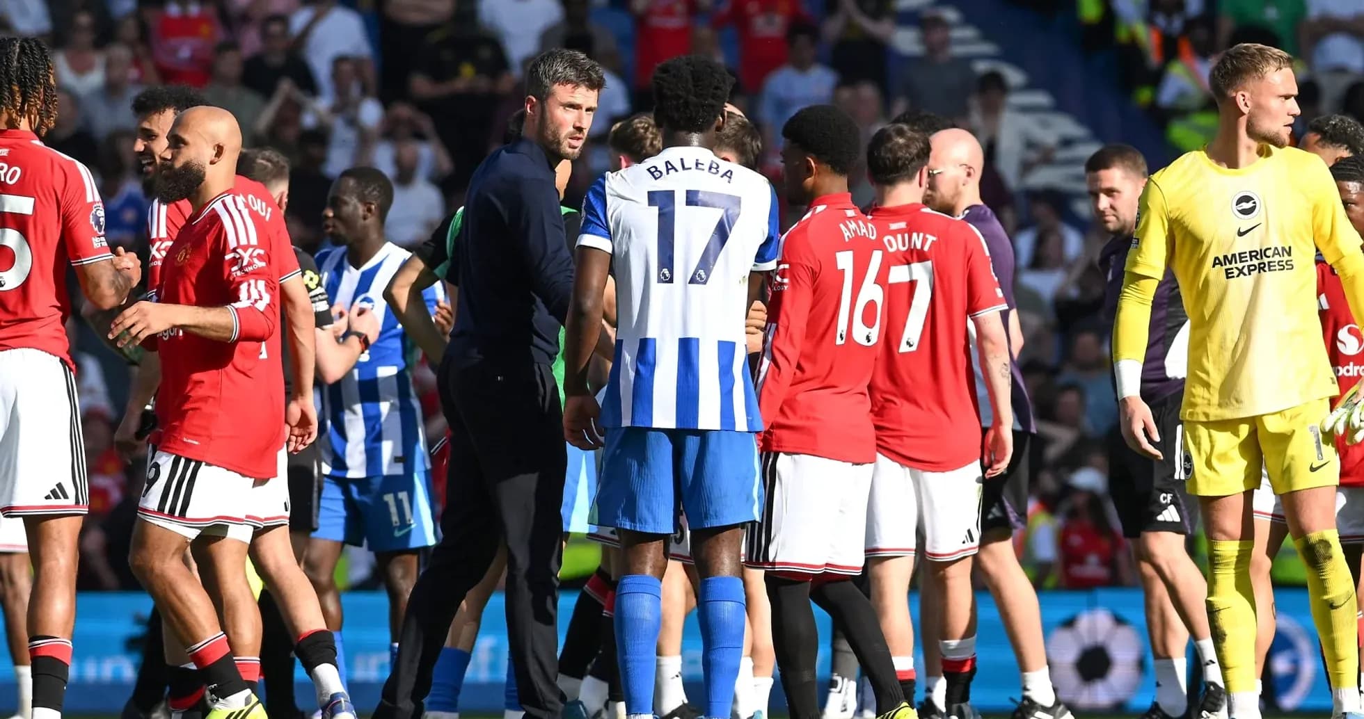 Players from Manchester United and Brighton in confrontation Players from Manchester United and Brighton in confrontation