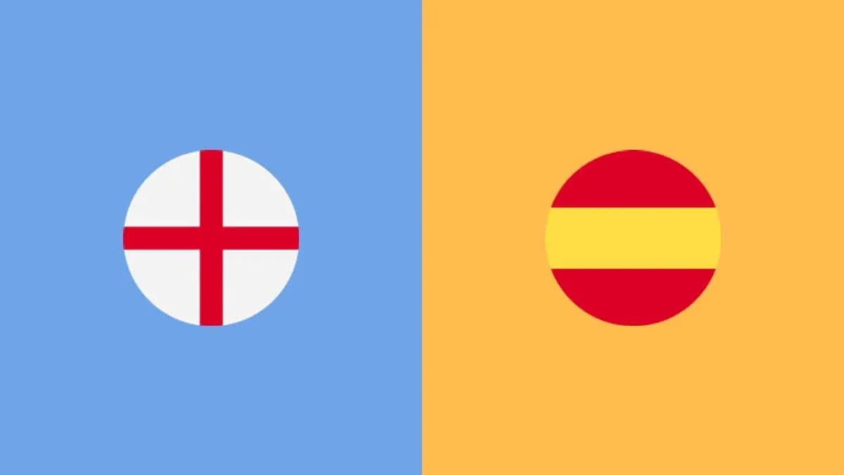 England and Spain flags on contrasting backgrounds England and Spain flags on contrasting backgrounds