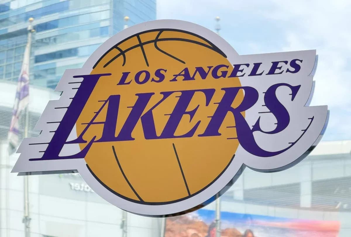 Los Angeles Lakers logo on window display Los Angeles Lakers logo on window display