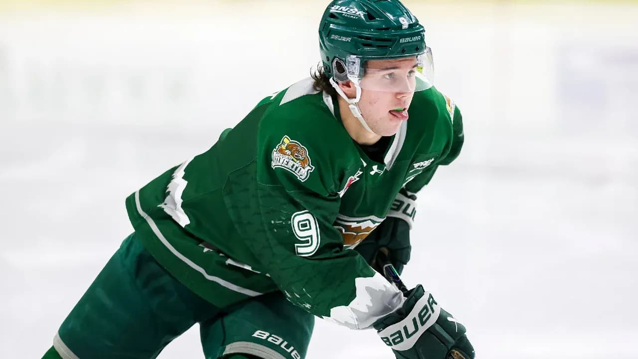 Hockey player in green jersey skating on ice Hockey player in green jersey skating on ice