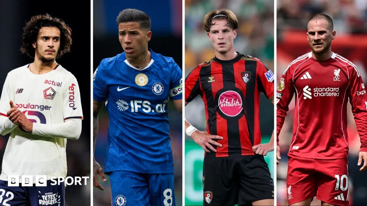 Four football players in team kits during matches Four football players in team kits during matches