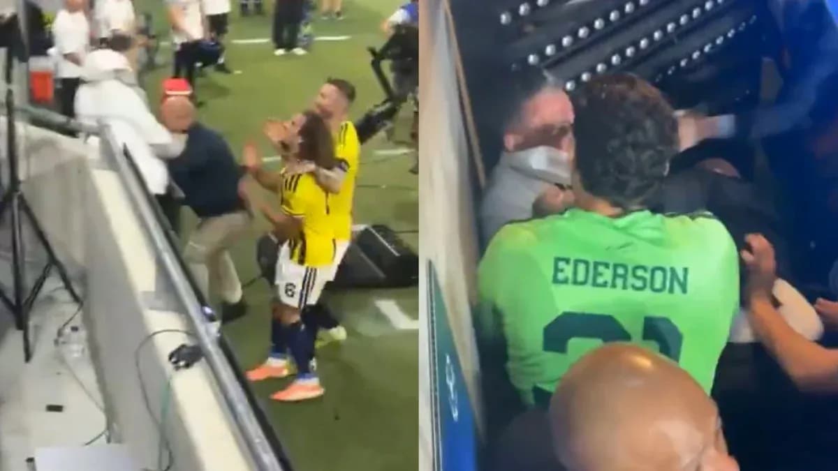 Players involved in a confrontation after the match Players involved in a confrontation after the match