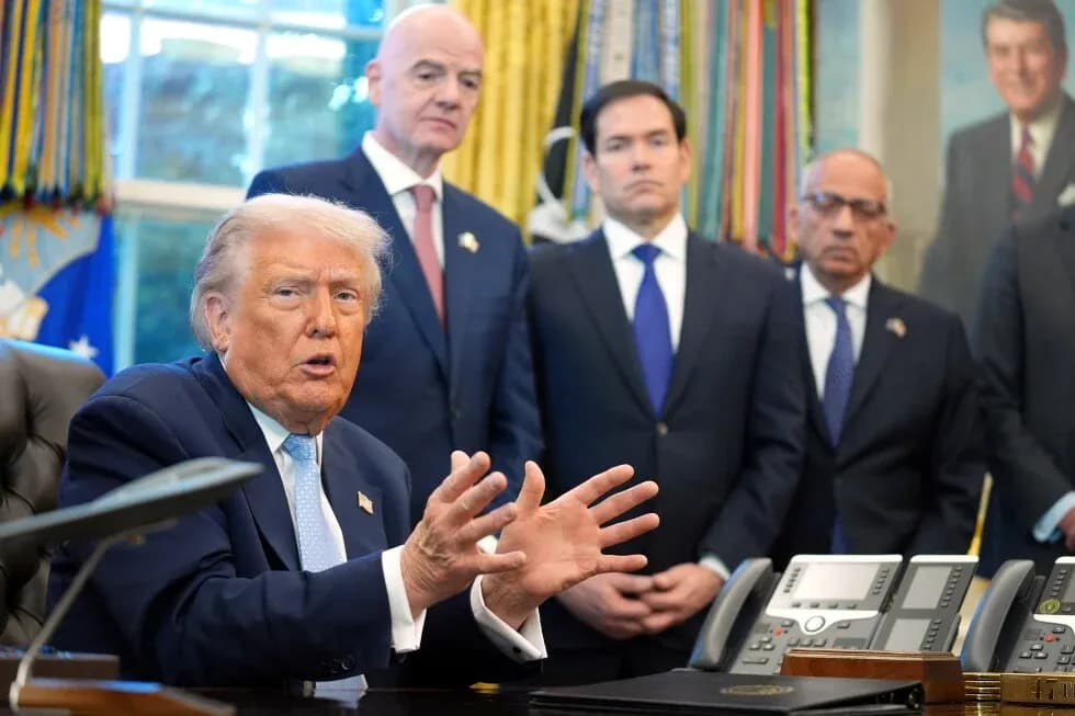 Donald Trump speaking with officials in Oval Office Donald Trump speaking with officials in Oval Office