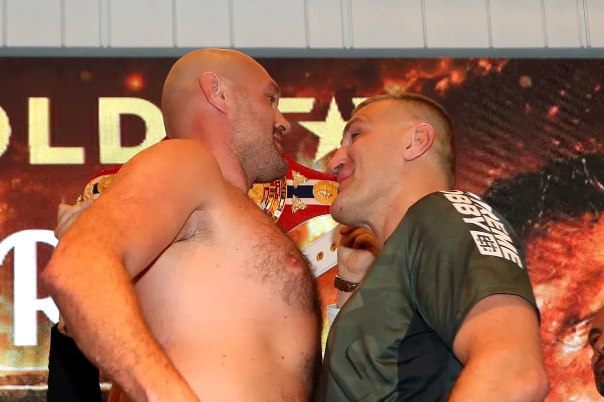 Boxers facing off during pre-fight weigh-in ceremony Boxers facing off during pre-fight weigh-in ceremony