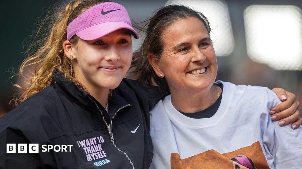 Tennis player and coach posing together after match Tennis player and coach posing together after match
