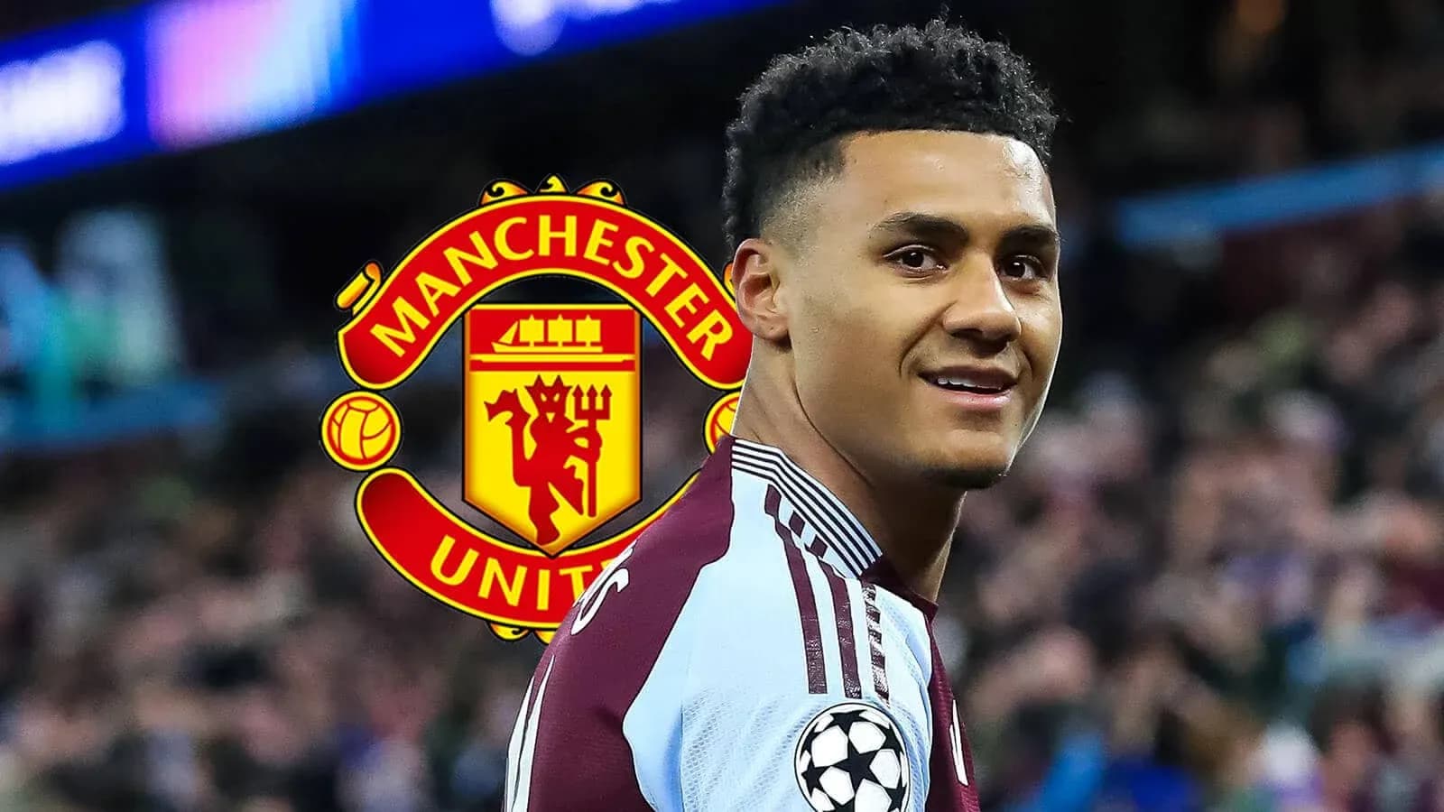Futbolchi Manchester United logosi bilan maydonda Futbolchi Manchester United logosi bilan maydonda