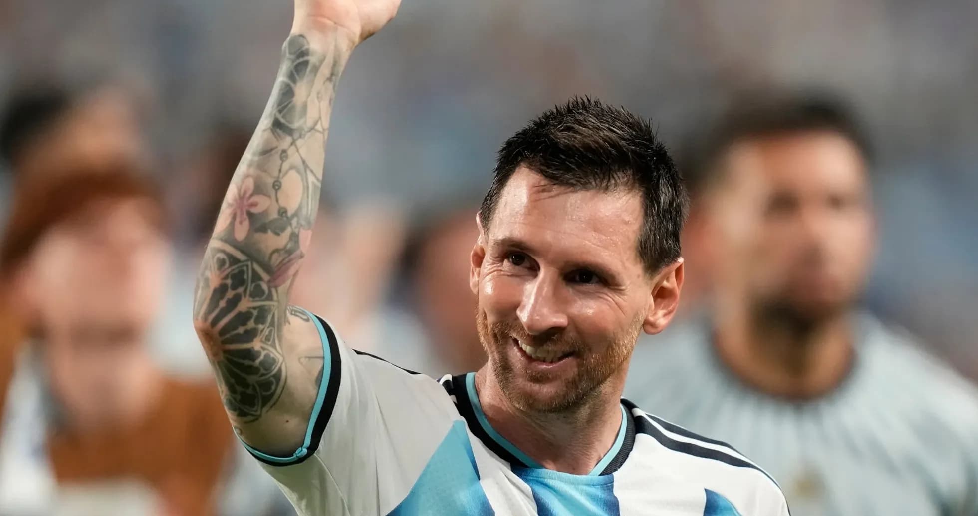 Messi celebrating with raised fist after match Messi celebrating with raised fist after match