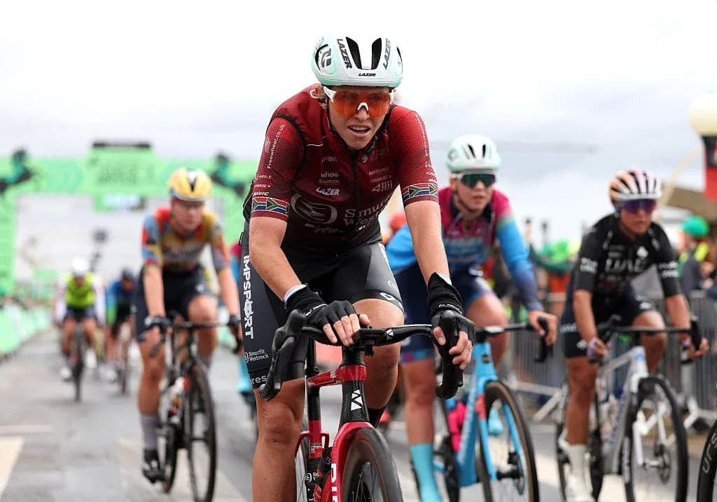 Female cyclists competing in a race Female cyclists competing in a race