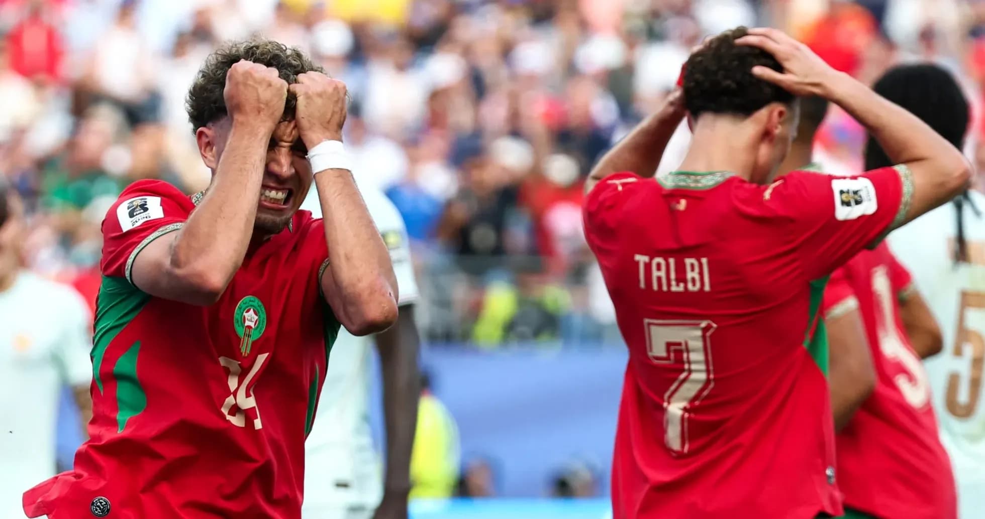 Moroccan players reacting after a missed opportunity Moroccan players reacting after a missed opportunity