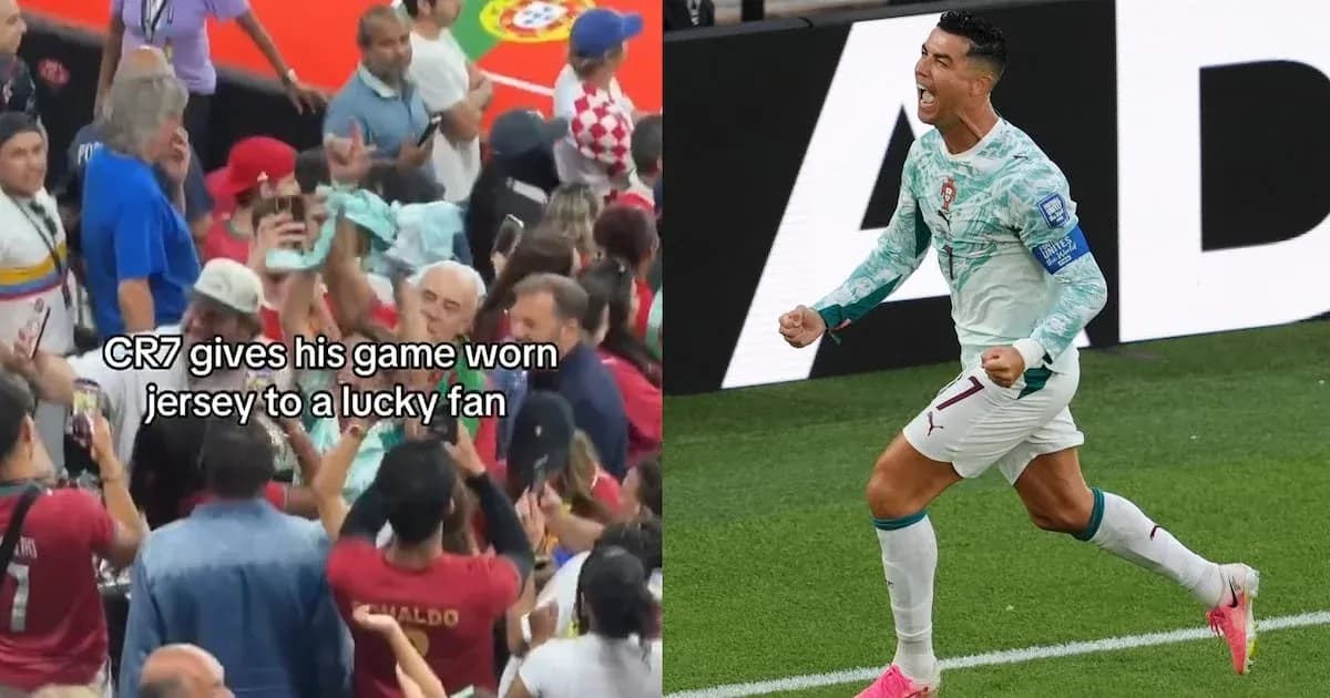CR7 giving jersey to fan in stadium crowd CR7 giving jersey to fan in stadium crowd