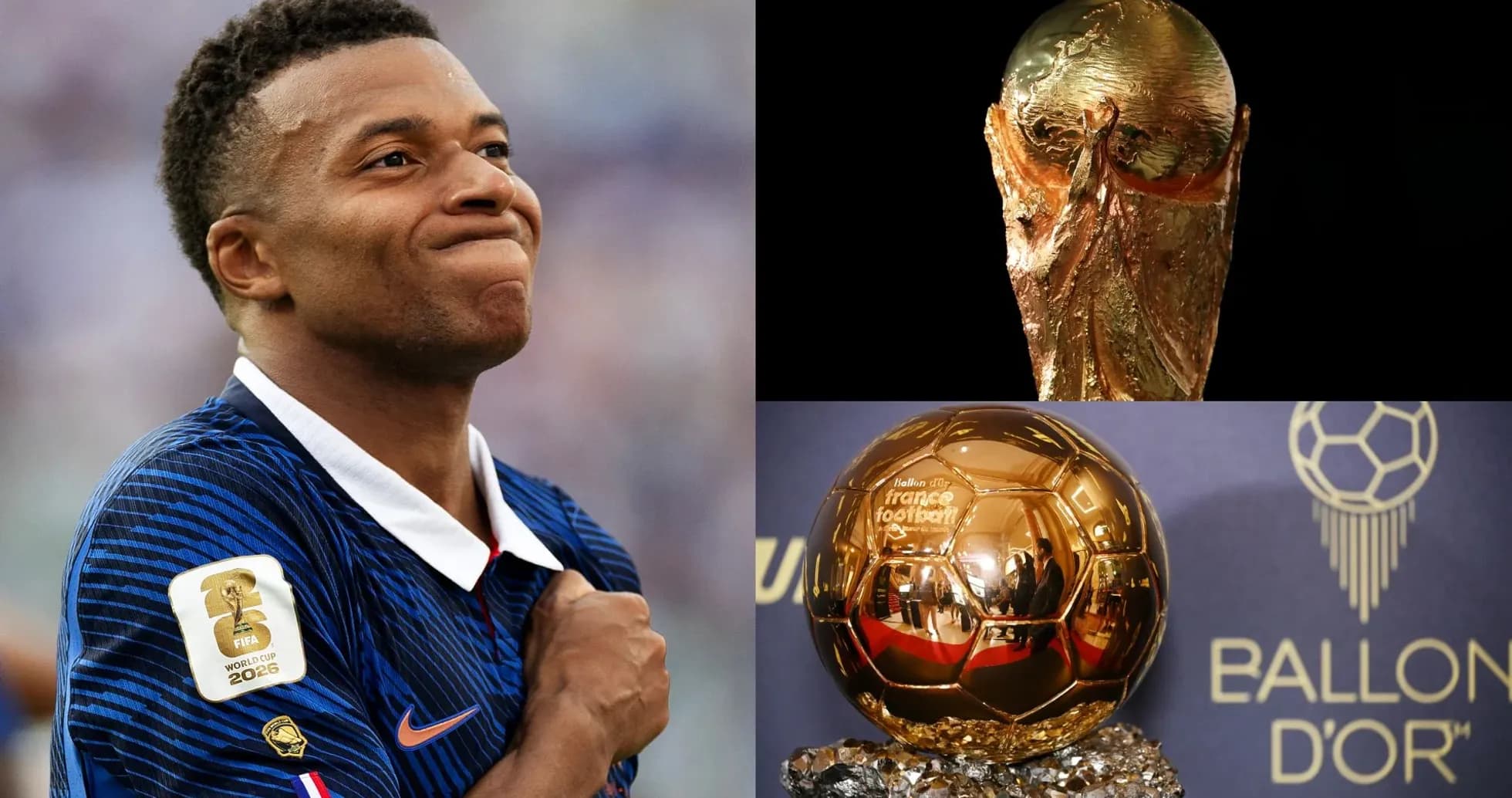 Kylian Mbappé with trophies: FIFA World Cup and Ballon d'Or Kylian Mbappé with trophies: FIFA World Cup and Ballon d'Or