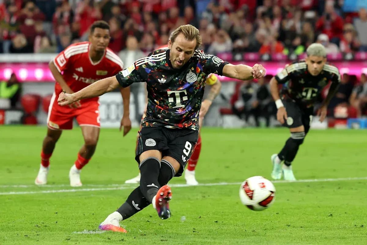 Harry Kane taking a penalty kick in match Harry Kane taking a penalty kick in match