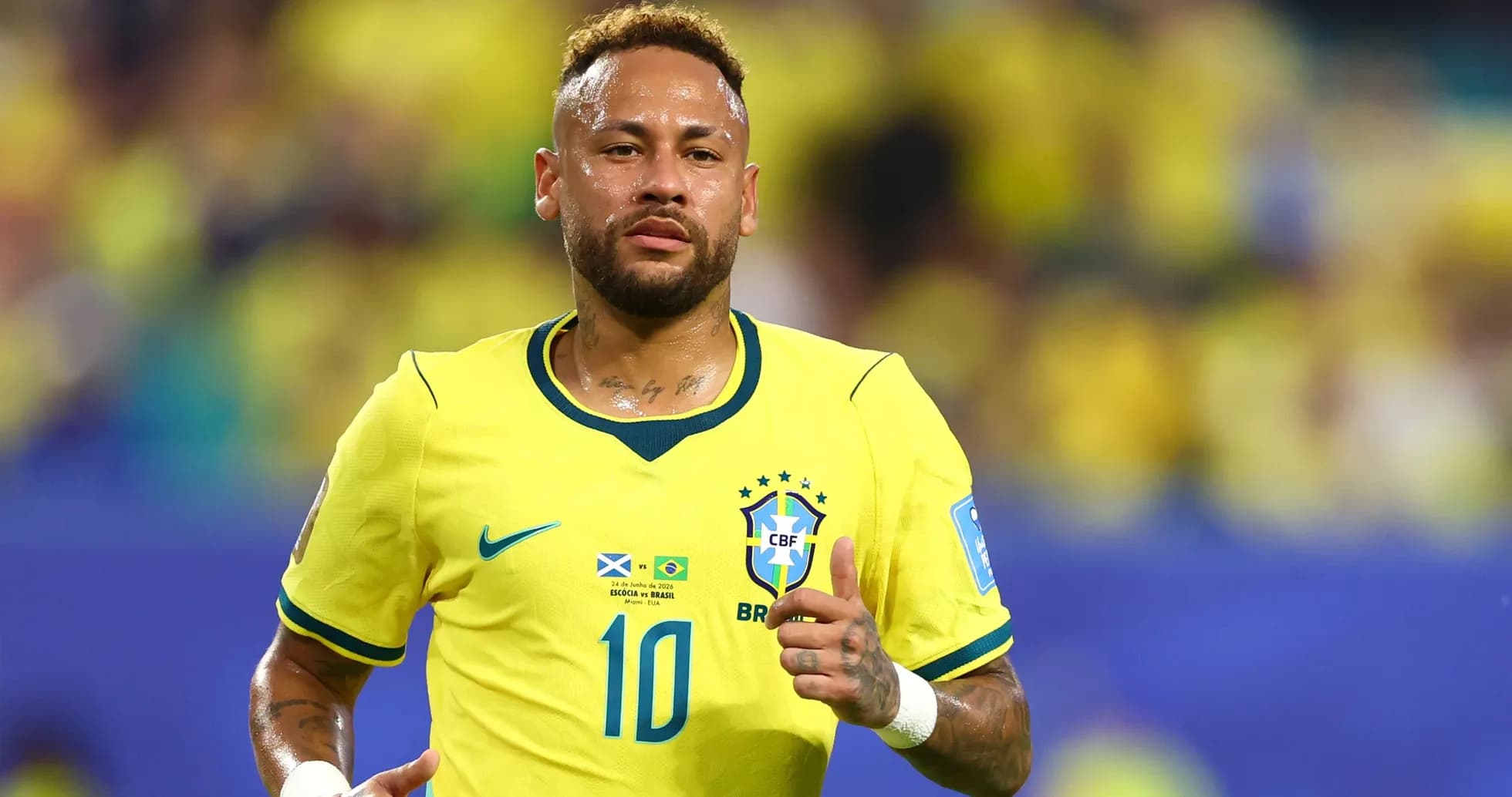 Neymar running in Brazil national team jersey Neymar running in Brazil national team jersey