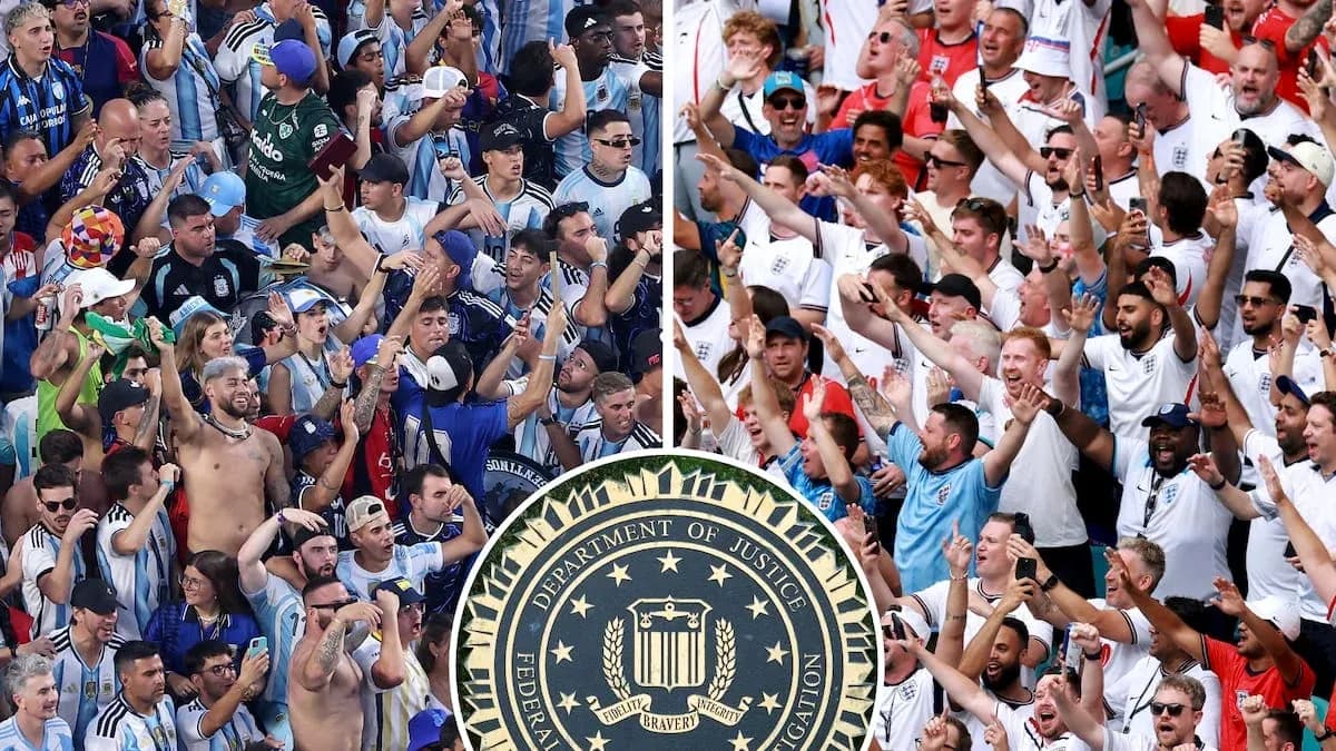 Argentina and England fans cheering at a match Argentina and England fans cheering at a match