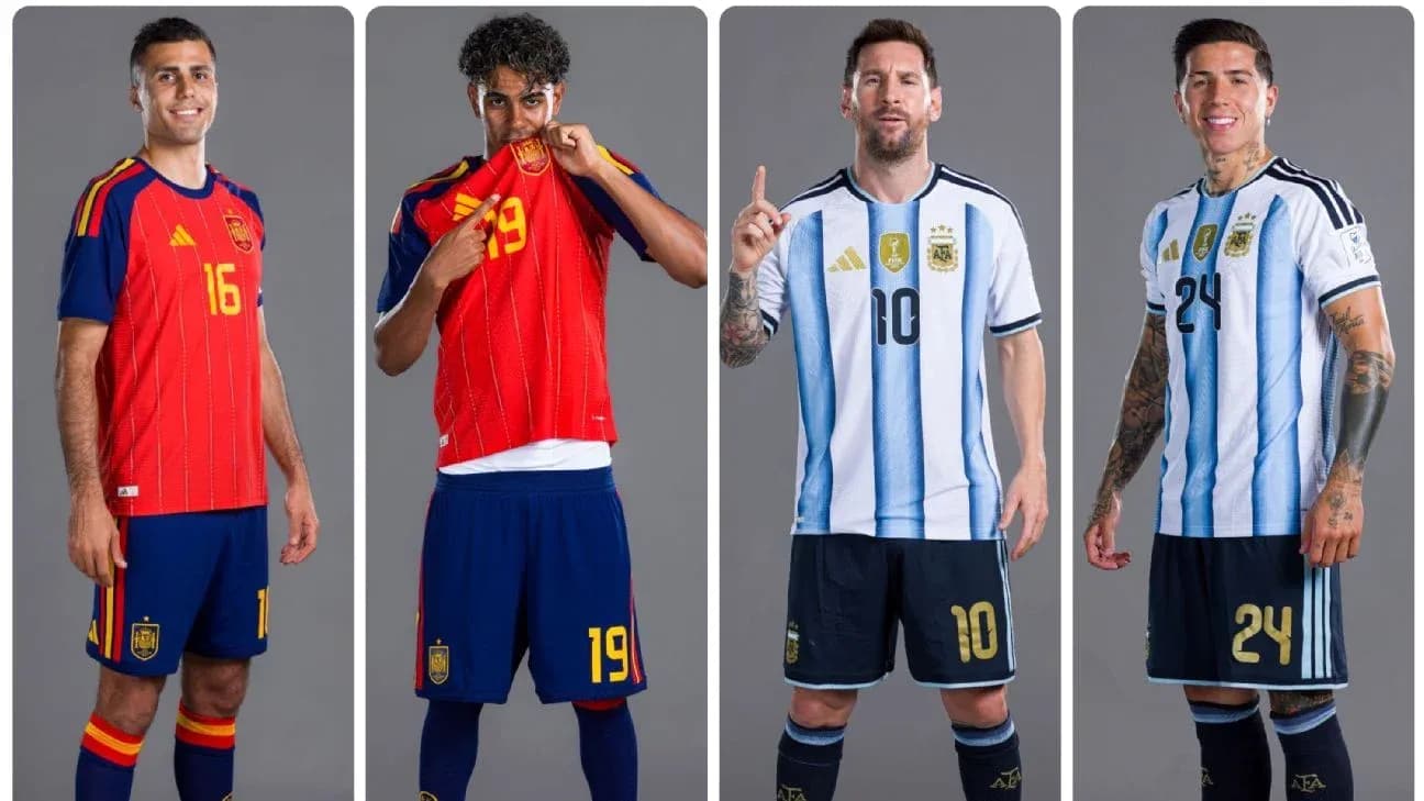 Football players in national team jerseys posing together Football players in national team jerseys posing together