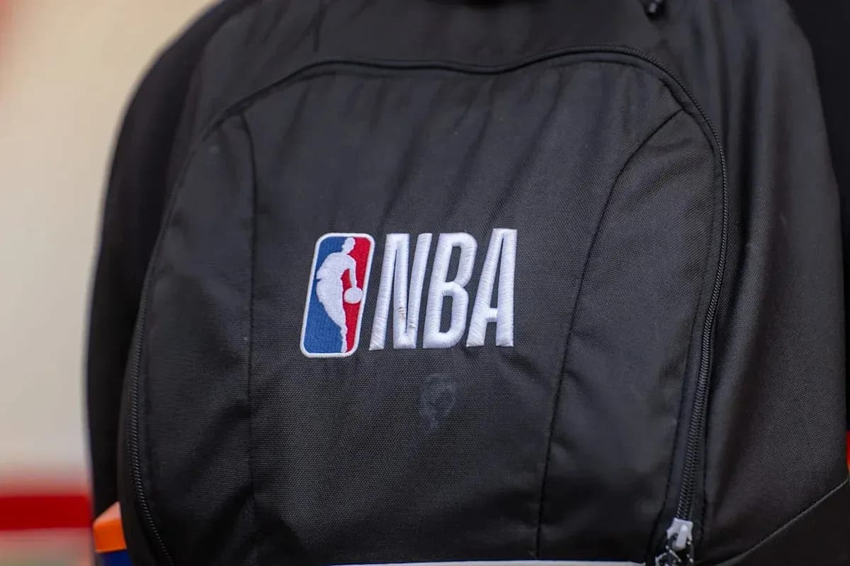 NBA logo on black backpack fabric NBA logo on black backpack fabric