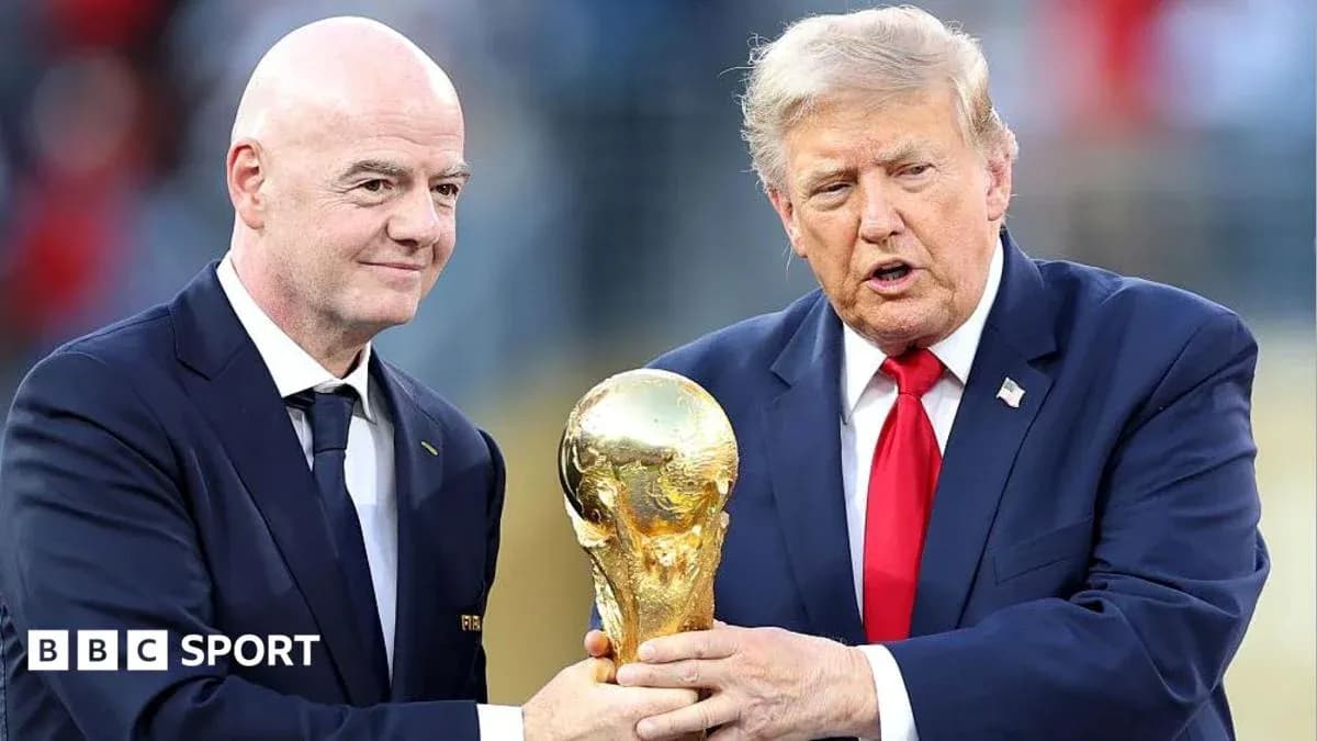 Gianni Infantino and Donald Trump with World Cup trophy Gianni Infantino and Donald Trump with World Cup trophy