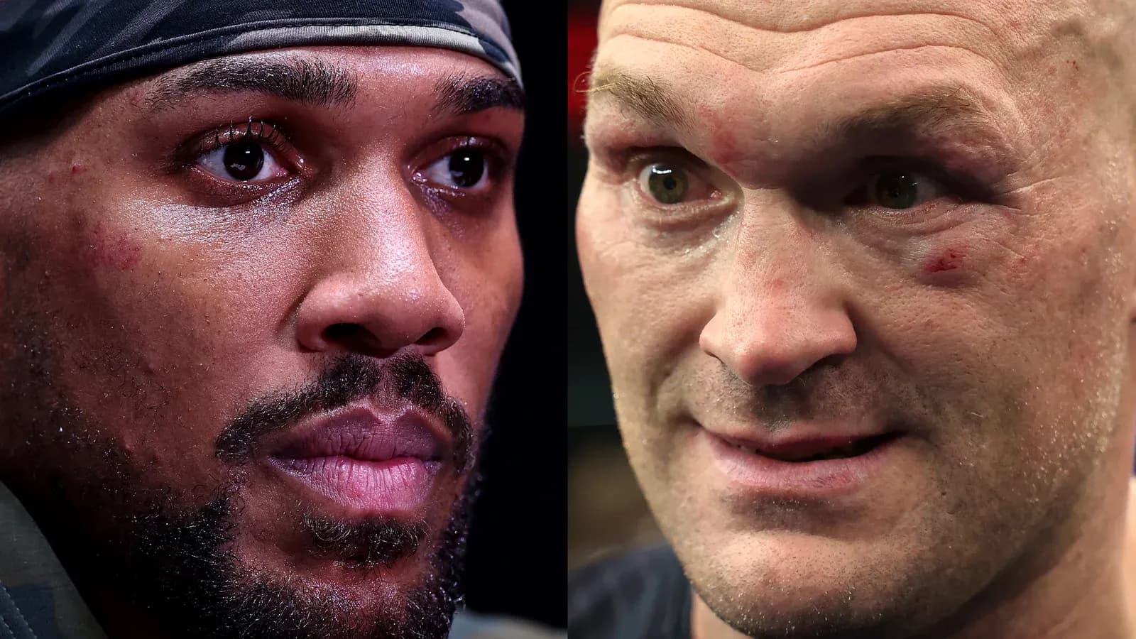 Anthony Joshua and Tyson Fury face-off close-up Anthony Joshua and Tyson Fury face-off close-up