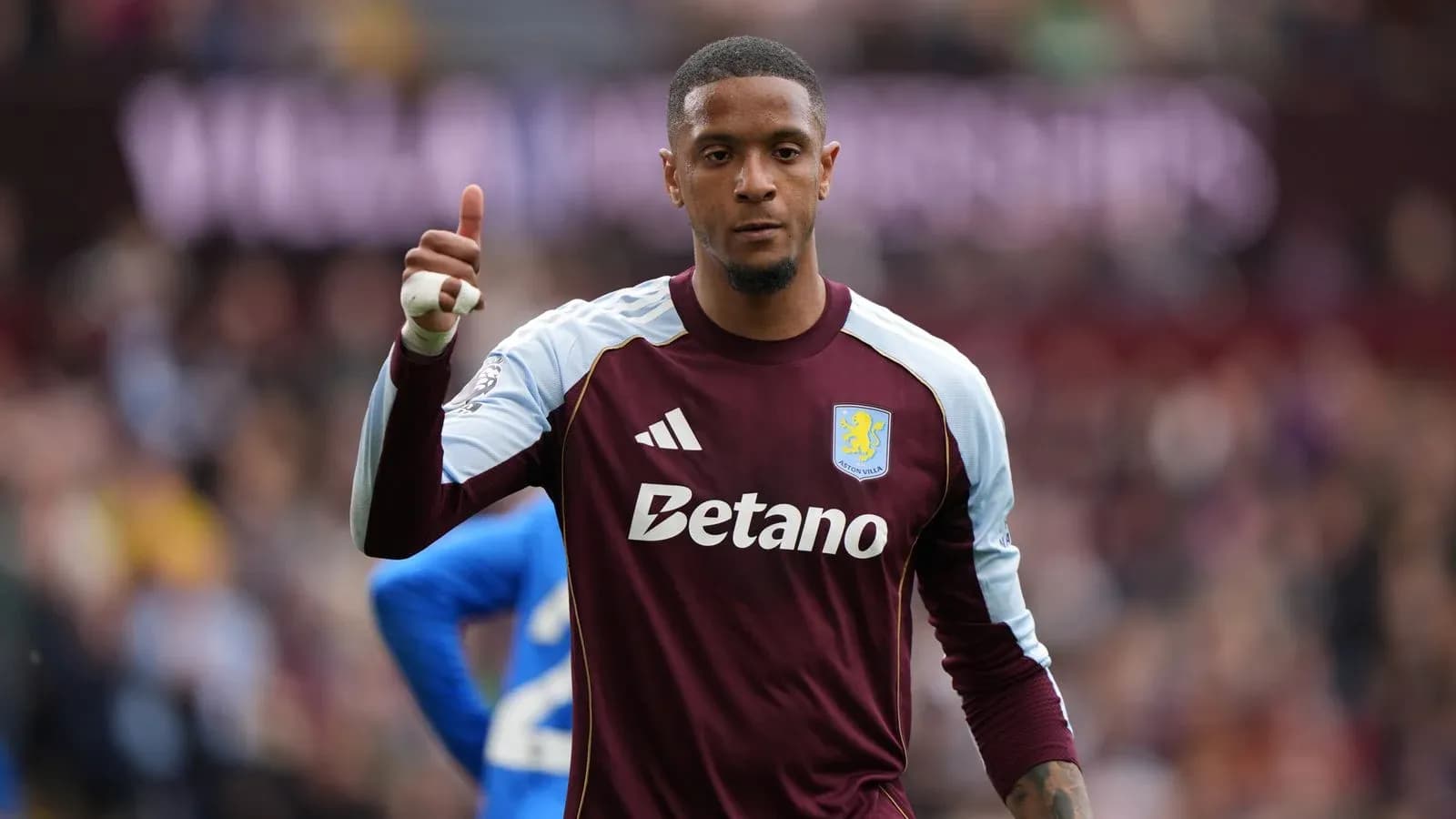 Aston Villa goalkeeper giving thumbs up during match Aston Villa goalkeeper giving thumbs up during match