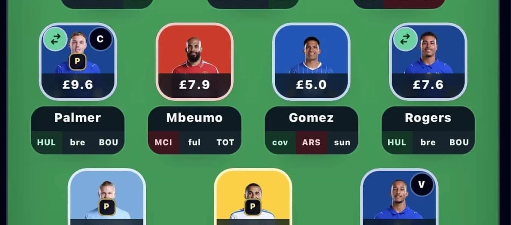 Fantasy football player selection screen with prices Fantasy football player selection screen with prices