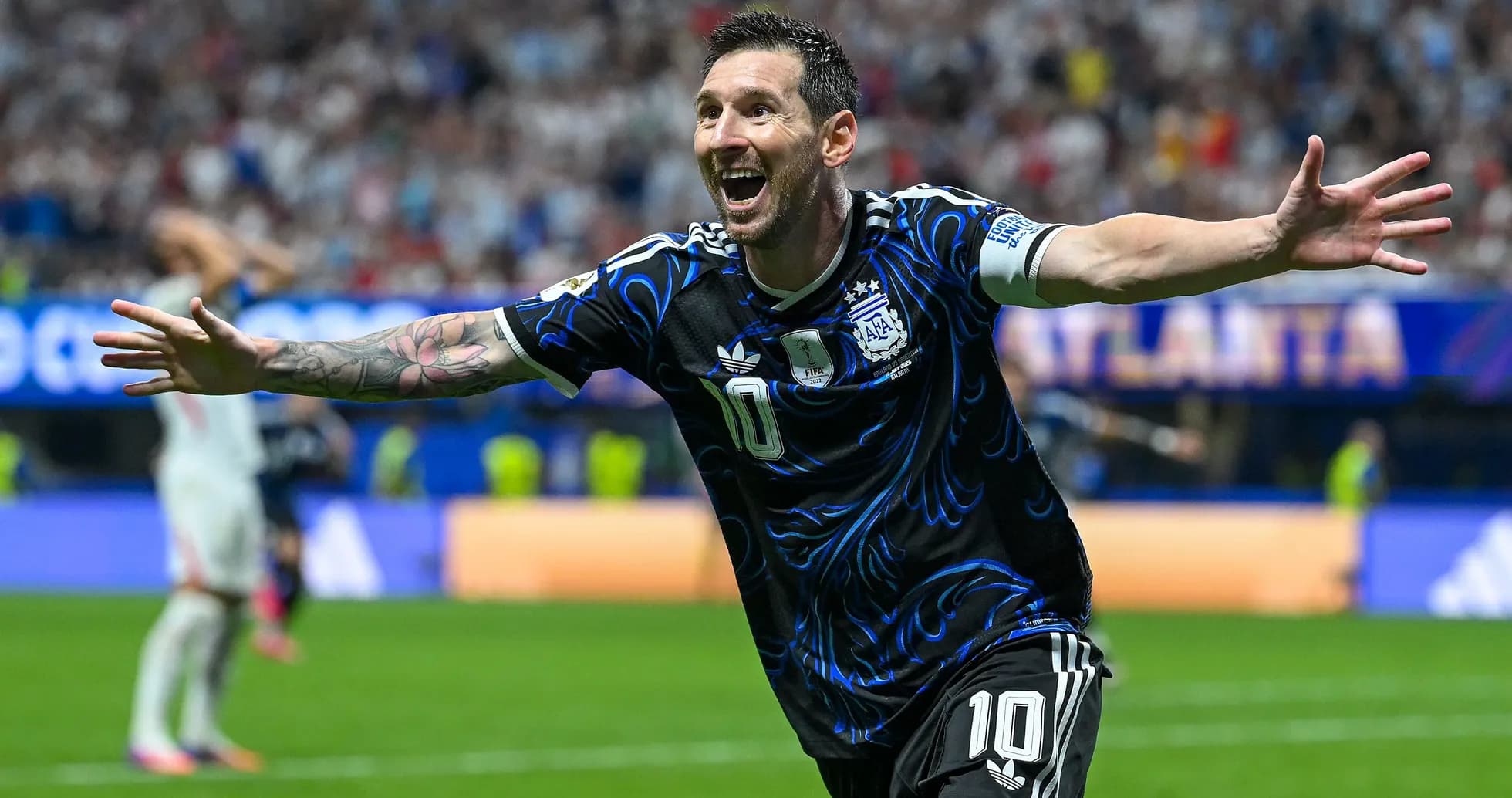 Lionel Messi celebrating a goal for Argentina Lionel Messi celebrating a goal for Argentina