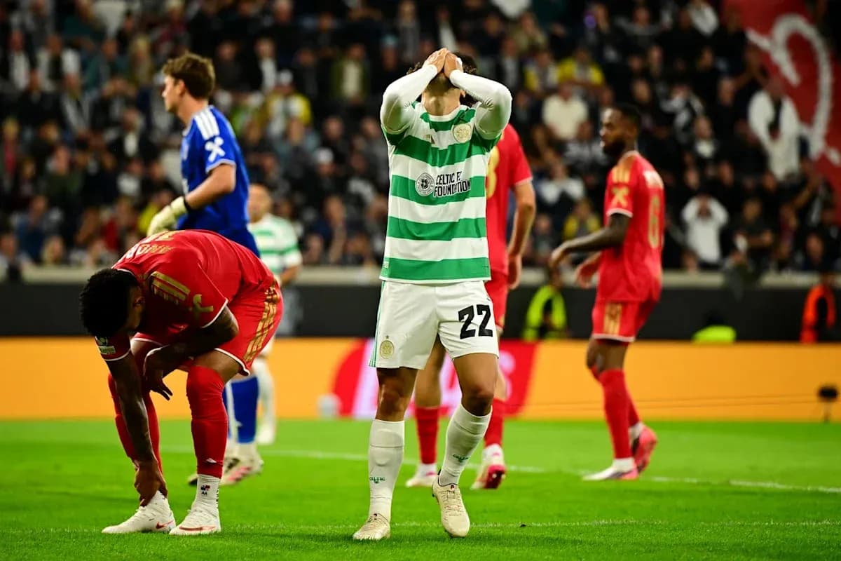 Celtic player reacting after missed opportunity in match Celtic player reacting after missed opportunity in match