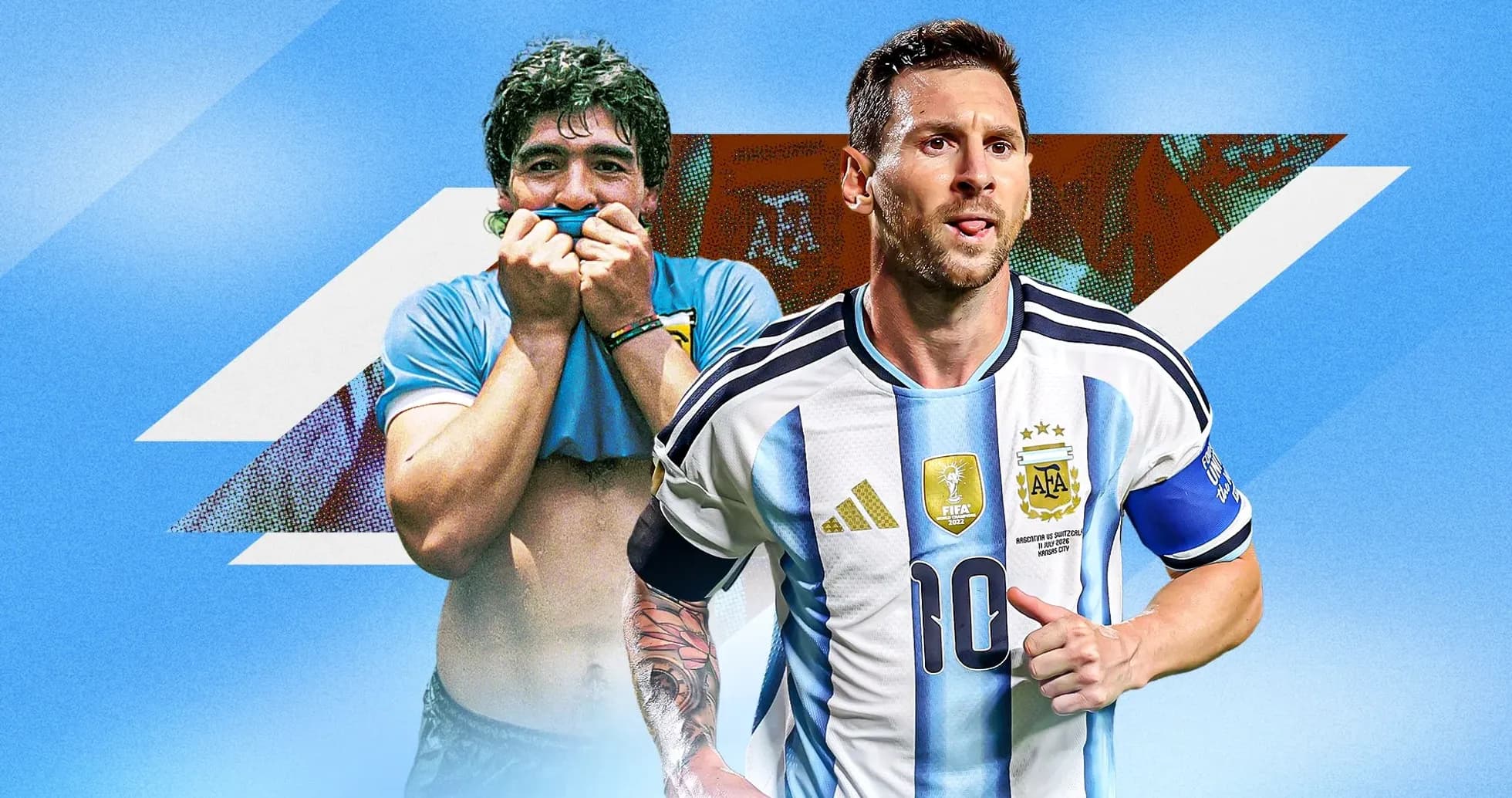 Diego Maradona and Lionel Messi in Argentina jerseys Diego Maradona and Lionel Messi in Argentina jerseys