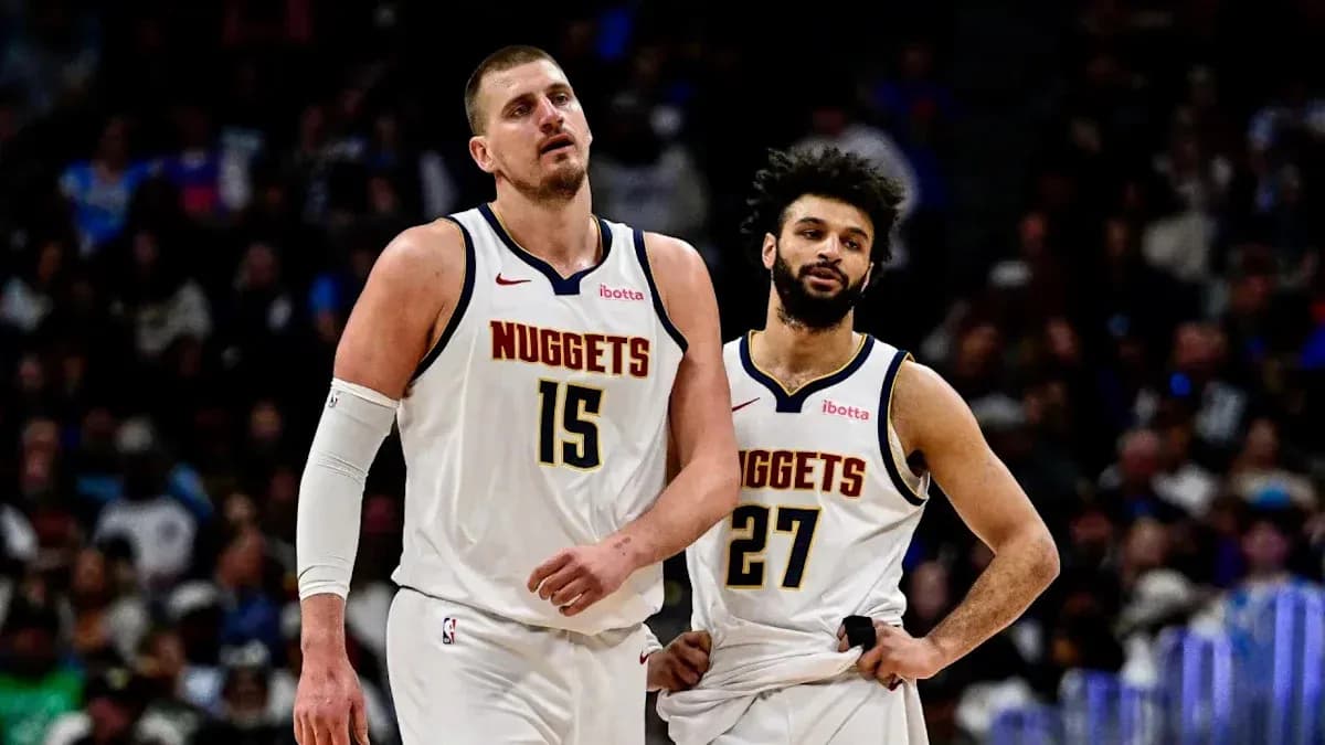 Denver Nuggets players walking off the court Denver Nuggets players walking off the court