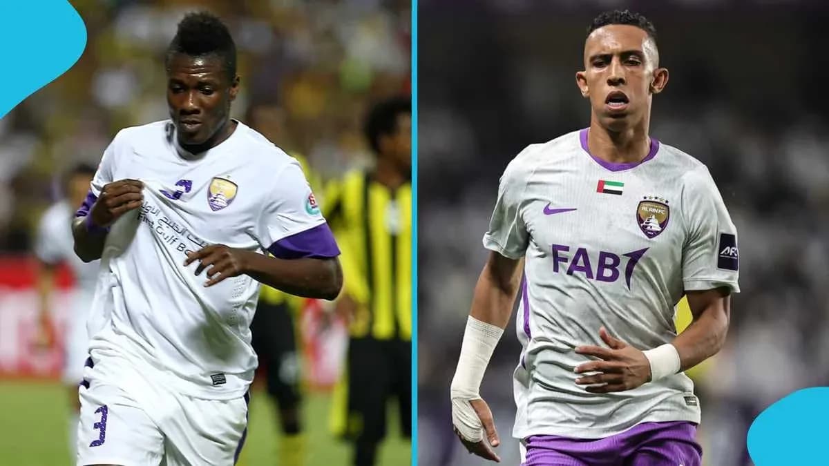 Two players in Al Ain FC jerseys during match Two players in Al Ain FC jerseys during match