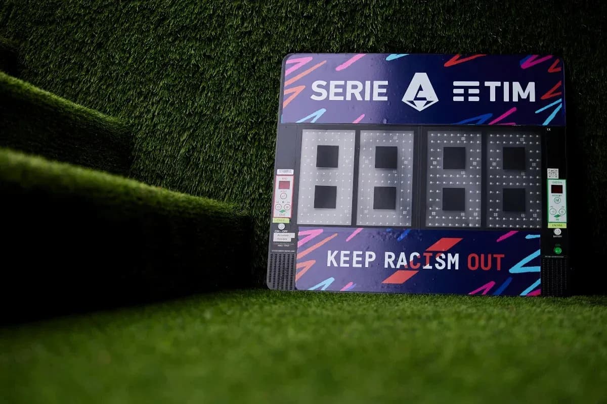 Serie A scoreboard displaying 'KEEP RACISM OUT' Serie A scoreboard displaying 'KEEP RACISM OUT'