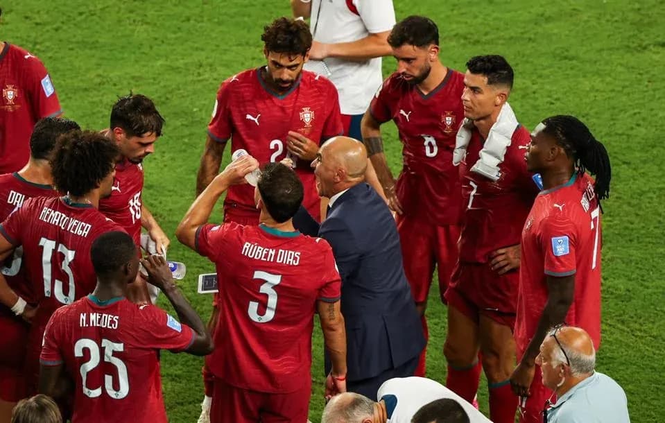 Portugal team receiving instructions during match timeout Portugal team receiving instructions during match timeout