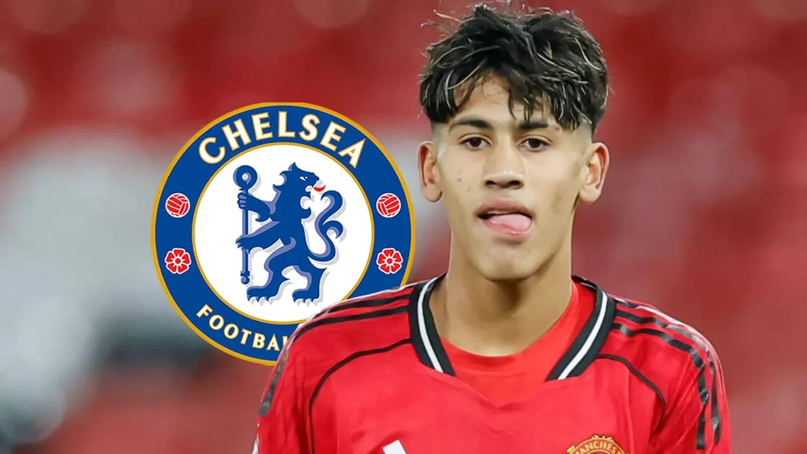 Futbolchi Chelsea logosi oldida turibdi Futbolchi Chelsea logosi oldida turibdi