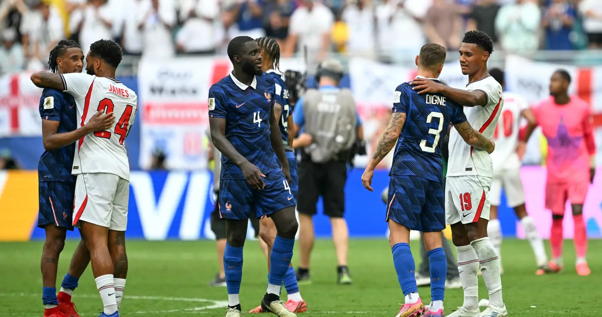 Players from France and England embracing after match Players from France and England embracing after match