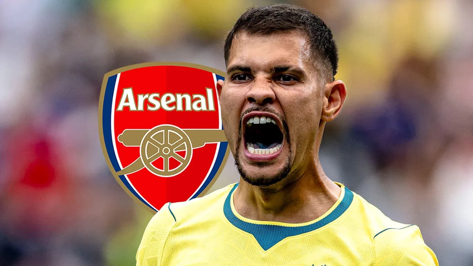 Futbolchi Arsenal emblemasi bilan qichqirayotgan Futbolchi Arsenal emblemasi bilan qichqirayotgan