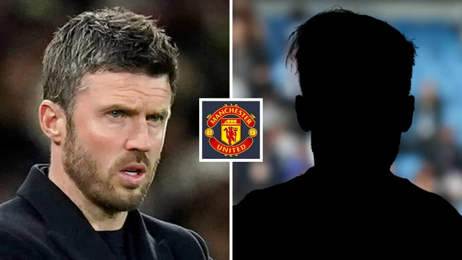 Men's football coach and player silhouette with Manchester United logo Men's football coach and player silhouette with Manchester United logo